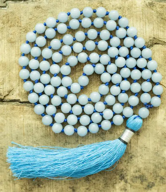 Connection Mala, Angelite Necklace, Angelite Mala, Meditation Beads, For Calming, Serenity, Gift For Yoga Lover, Connect To Angels