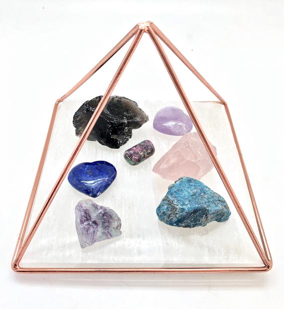 Copper Pyramid - Copper Charging Pyramid - Charge Your Healing Crystals And Stones - Square Selenite Plate - Selenite Charging Plate