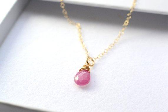Dainty Sapphire Necklace Gold, Sapphire Necklace, September Birthstone Necklace, Pink Sapphire Necklace, Sapphire Jewelry, Her Birthday Gift