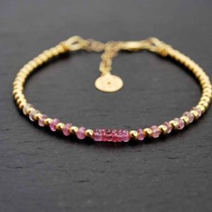 Shop Pink Sapphire Bracelets! Delicate Shaded pink SAPPHIRE Bracelet, Sterling Silver 925 plated gold | Natural genuine Pink Sapphire bracelets. Buy crystal jewelry, handmade handcrafted artisan jewelry for women.  Unique handmade gift ideas. #jewelry #beadedbracelets #beadedjewelry #gift #shopping #handmadejewelry #fashion #style #product #bracelets #affiliate #ad