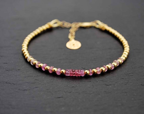 Delicate Shaded Pink Sapphire Bracelet, Sterling Silver 925 Plated Gold