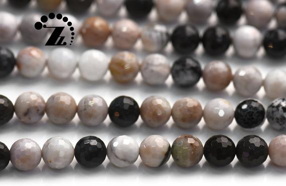 Dendritic Agate Beads,faceted (128 Faces) Round Beads,natural Agate Bead,gemstone,diy Beads,6mm 8mm For Choice,15" Full Strand