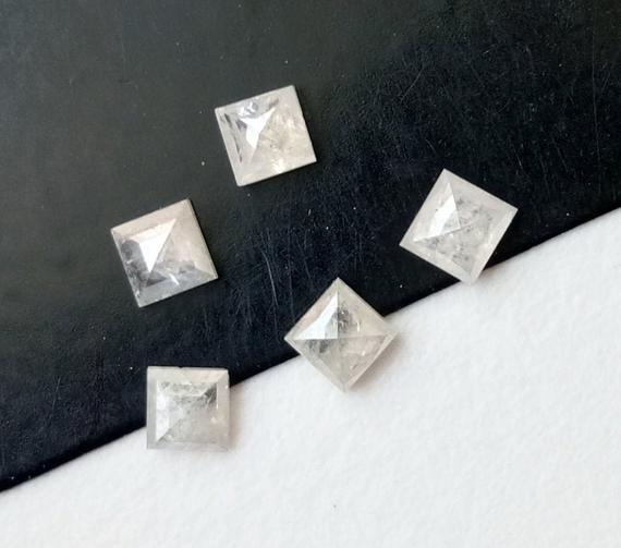 2.5-2.6mm White Princess Cut Diamond, Natural White Sparkling Rose Cut Square Diamond Flat Back Cabochon, Diamond For Jewelry 1 Piece- Ppd55