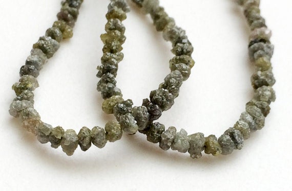 2.5-3.5mm Green Rough Diamonds, Green Raw Diamonds, Natural Green Diamond Beads For Jewelry, Green Diamond Beads (4in To 8in Option) - Ds181