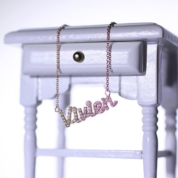 Custom Name Diamond Pave Necklace / Name Pendent Necklace / Name Charm