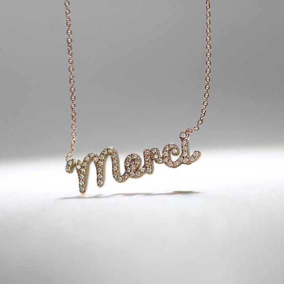 Diamond Pave "merci" Necklace