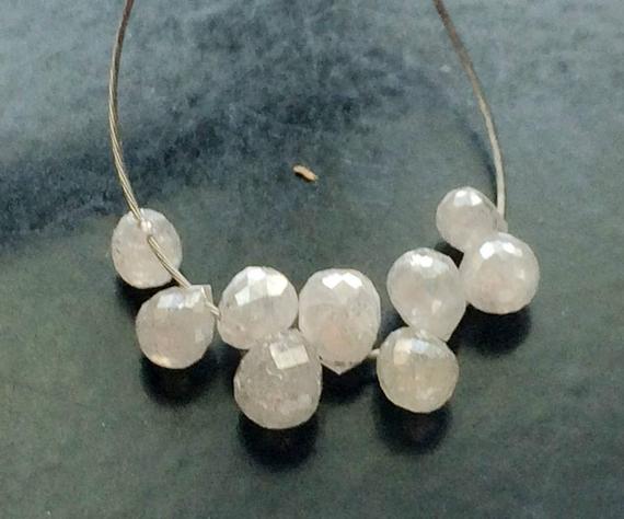 2x2.5mm Approx Raw White Diamond Briolette Beads, Natural Sparkling Rough Diamond Tear Drops, 10 Pcs Raw Faceted Diamonds - Ddp44a