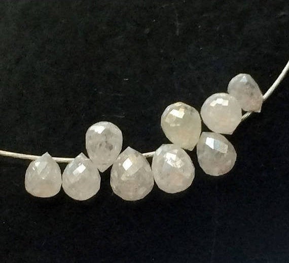 2x3-2.5x3.5mm Raw White Diamond Briolette Beads, Natural Sparkling Rough Diamond Tear Drops, 1 Pc Raw Faceted Diamonds For Jewelry - Ddp44