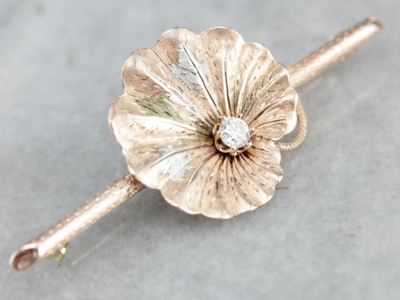 Diamond Stick Pin, Lily Pad Brooch, Mix Metal Brooch, Anniversary Gift Twvhwfp6