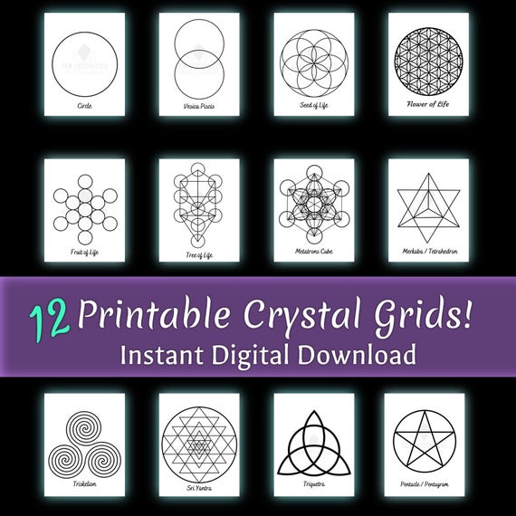 Crystal Grid. Digital Download. 12 Printable Grids. Manifestation. Meditation. Intentions. Sacred Geometry. Crystal Grid Mat. Pdf's & Svg’s
