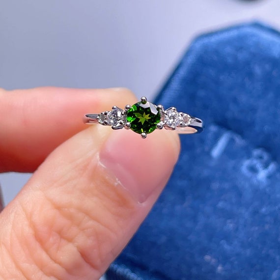 Green Diopside Ring, Chrome Diopside Ring, Simple Ring, Gift For Her, Mom Ring