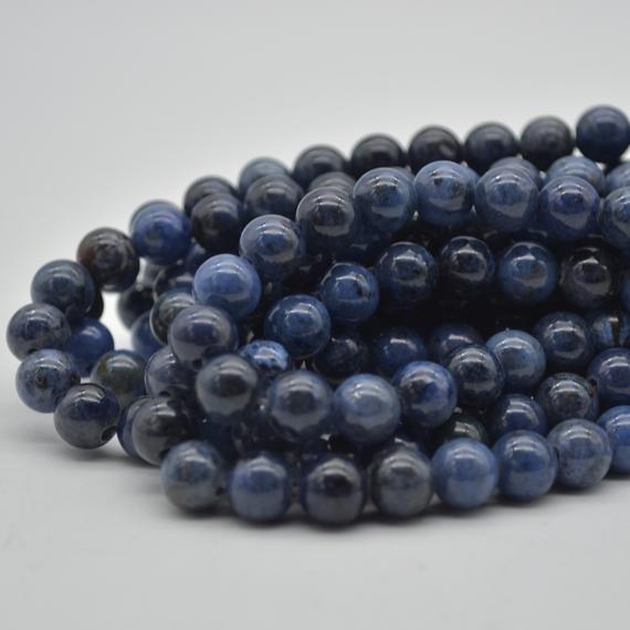 Large Hole (2mm) Beads - Natural Dumortierite Semi-precious Gemstone Round Beads - 8mm - 15" Strand