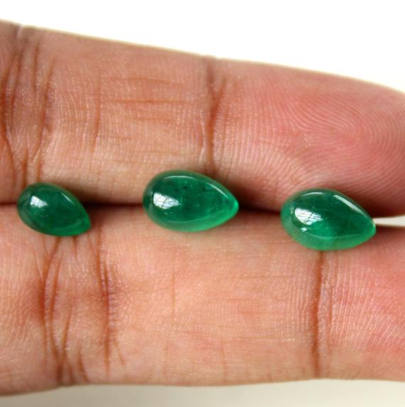 8.15 Carats Natural Green Emerald Cabochon Pear Gemstone Layout 3 Piece Set Pendant Earrings Video Link Below