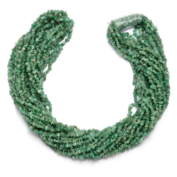 Natural Green Emerald Gemstone 4mm Uncut Chips Beads | 34inch Strand | Emerald Precious Gemstone Smooth Nuggets | Jewelry Making Supplies