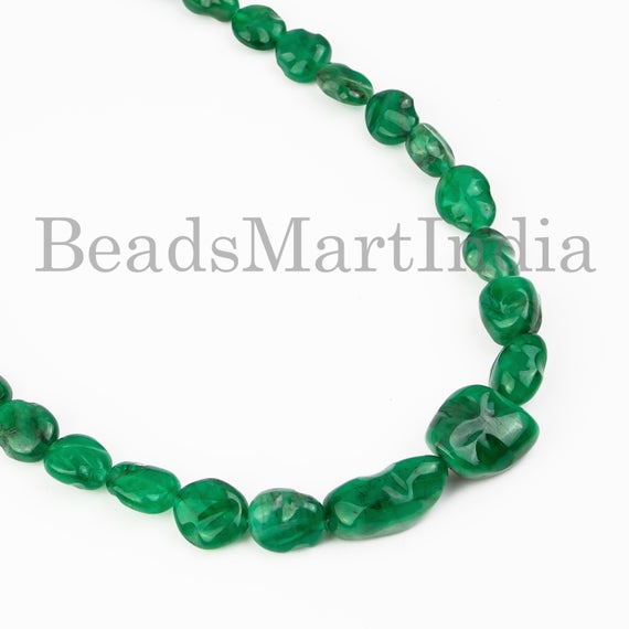 Natural Emerald Smooth Nugget Beads Necklace, 7x8-10x18mm Aaa Quality Emerald Necklace, Emerald Plain Necklace, Emerald Nugget Beads