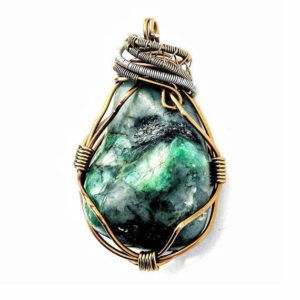 Raw Emerald Necklace – Wire Wrapped Pendant – May Birthstone Necklace – Mens Crystal Necklace- Anniversary Gifts for Men | Natural genuine Gemstone jewelry. Buy handcrafted artisan men's jewelry, gifts for men.  Unique handmade mens fashion accessories. #jewelry #beadedjewelry #beadedjewelry #shopping #gift #handmadejewelry #jewelry #affiliate #ad