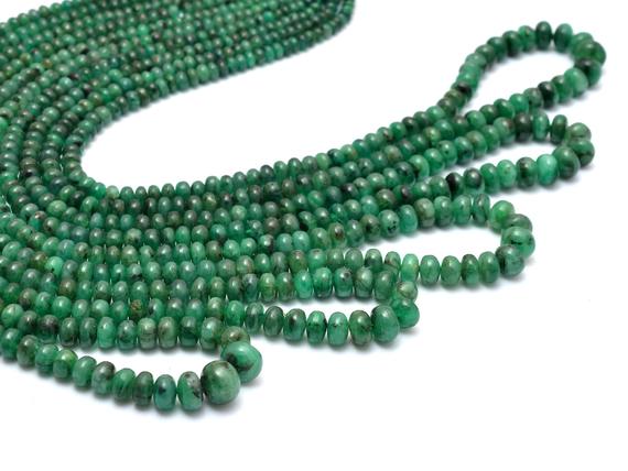 Natural Green Emerald Gemstone Smooth Rondelle Beads | 17inch Strand | Emerald Precious Gemstone 3mm-6mm Beads Strand For Jewelry Making