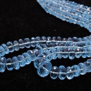 Shop Topaz Rondelle Beads! AAA+ QUALITY Natural Blue Topaz Gemstone rondelle beads Faceted Sky Blue Topaz Rondelle Beads 6-12 mm Super Fine Topaz Beads | Natural genuine rondelle Topaz beads for beading and jewelry making.  #jewelry #beads #beadedjewelry #diyjewelry #jewelrymaking #beadstore #beading #affiliate #ad