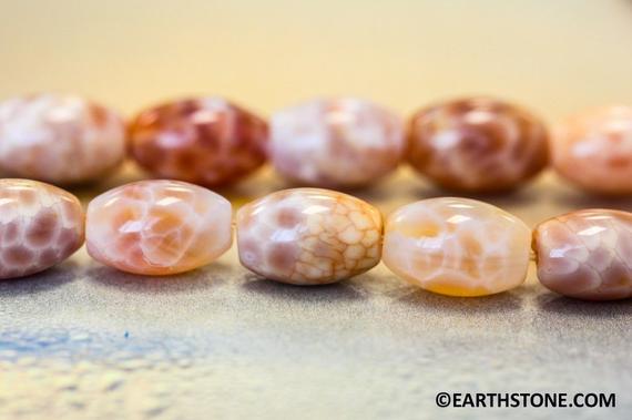 Crab Fire Agate 8x12mm/ 10x14mm/ 12x16mm/ 13x18mm Barrel Oval Beads 15.5" Strand Enhanced