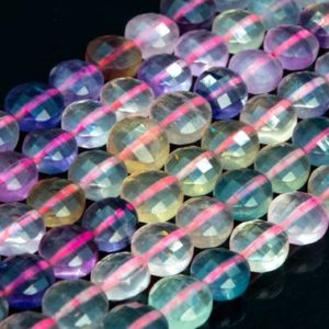 Shop Fluorite Faceted Beads! Genuine Natural Multicolor Fluorite Loose Beads Grade AAA Faceted Flat Round Button Shape 10x7mm | Natural genuine faceted Fluorite beads for beading and jewelry making.  #jewelry #beads #beadedjewelry #diyjewelry #jewelrymaking #beadstore #beading #affiliate #ad