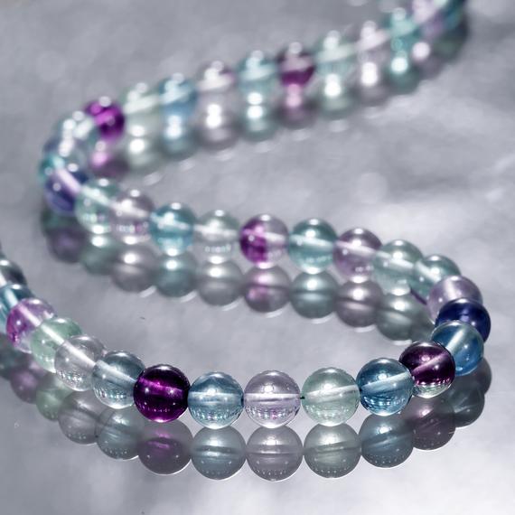 Fluorite Necklace Gemstone Beaded Necklace Round 6mm Beads Necklace Fluorite Stone Beads Necklace Smooth Beads Fluorite Necklace