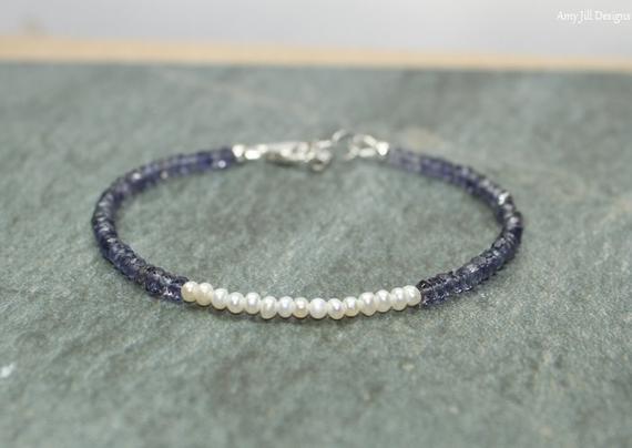 Freshwater Pearl And Iolite Bracelet, June Birthstone, Something Blue, Iolite Jewelry, Gemstone Jewelry