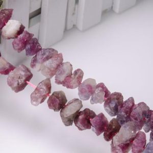 Shop Crystal Beads for Jewelry Making! Full Strand Pink Tourmaline Raw Rough Natural Stone Center Drilled  Crystal Healing Stone Points/Beads for Jewelry Making Luck Gift | Natural genuine beads Quartz beads for beading and jewelry making.  #jewelry #beads #beadedjewelry #diyjewelry #jewelrymaking #beadstore #beading #affiliate #ad