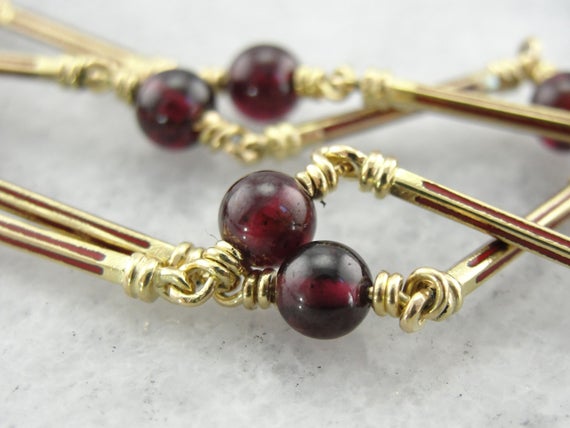 Ancient Style Garnet And Gold Bar Necklace P732fx-r
