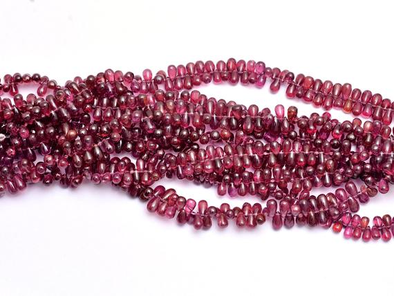 Aaa Rhodolite Garnet 5x7mm Smooth Teardrop Briolette Beads | 8inch Strand | Natural Rhodolite Semi Precious Gemstone Side Drill Smooth Drops