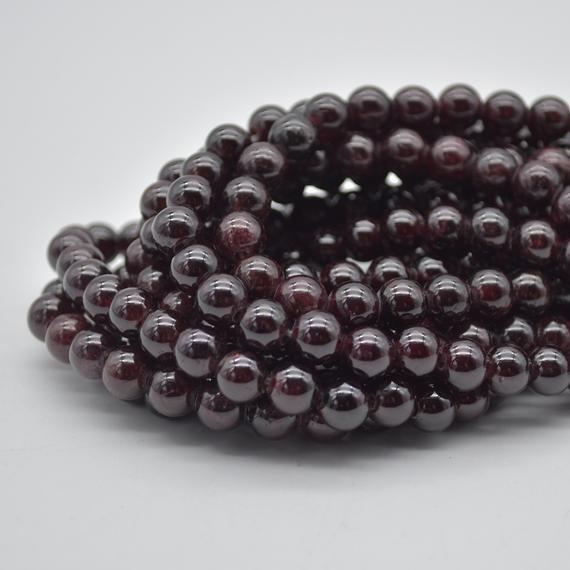 Large Hole (2mm) Beads - Natural Garnet Semi-precious Gemstone Round Beads - 8mm - 15" Strand