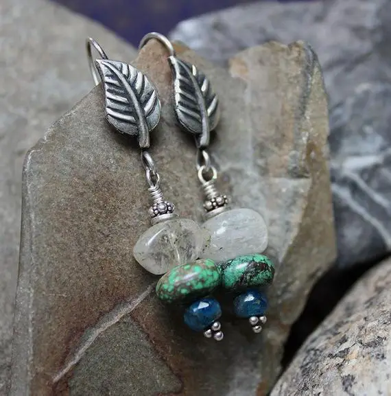 Gemstone Earrings, Kunzite Earrings, Turquoise Earrings, Apatite Earrings, Tribal Earrings, Southwestern Jewelry, Boho Earrings