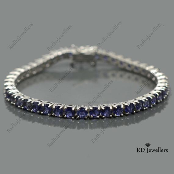 Gemstone Silver Jewelry, Natural Iolite Bracelet, Tennis Bracelet, 925 Sterling Silver, Iolite Jewelry, Birthstone Bracelet, Gift For Her