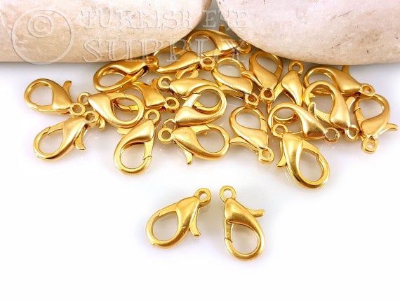 Gold Parrot Clasps, Gold Lobster Claw Clasp, 14x7mm, 22k Gold Plated, Jewelry Clasp Findings, Gold Necklace Clasp, Bracelet Clasp