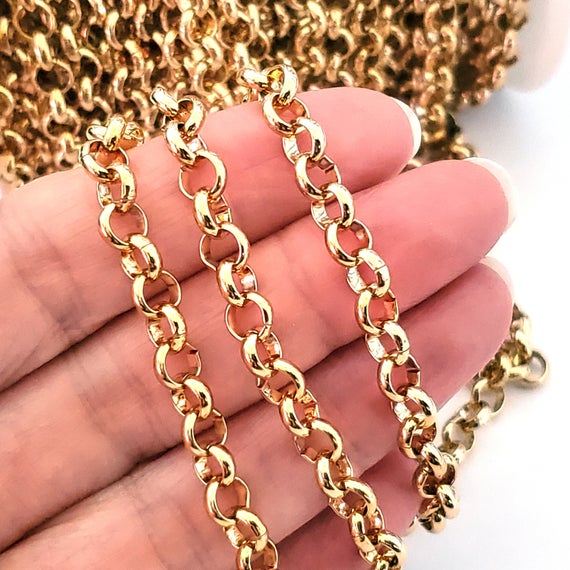 Gold Stainless Steel Rolo Chain, Jewelry Making Chain,  6mm Round Open Link, Lot Size 2 To 10 Feet, #1944 G