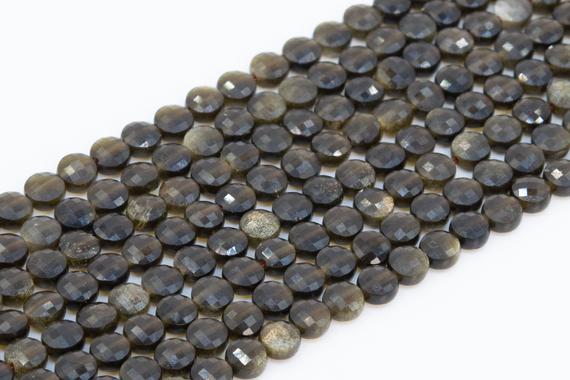 Genuine Natural Golden Obsidian Loose Beads Grade Aa Faceted Flat Round Button Shape 4mm