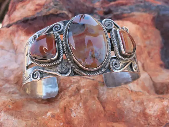 Navajo Petrified Wood Bracelet, 48 Grams, Silver, Circa 1950-60