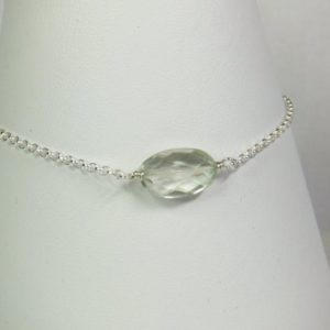 Shop Green Amethyst Bracelets! Green Amethsyt (Prasiolite), Sterling Silver 7 Inch Rolo Chain Bracelet With 1 Inch Extender. | Natural genuine Green Amethyst bracelets. Buy crystal jewelry, handmade handcrafted artisan jewelry for women.  Unique handmade gift ideas. #jewelry #beadedbracelets #beadedjewelry #gift #shopping #handmadejewelry #fashion #style #product #bracelets #affiliate #ad