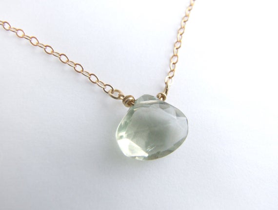Green Amethyst Necklace - Eco-friendly Silver Or Gold Green Prasiolite Solitaire Minimal Choker Necklace, February Birthday Gift