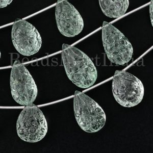 5 Pieces Green Amethyst Flower Carving Beads, Green Amethyst Pear Shape Beads, Green Amethyst Pear Shape Flower carving Beads,Amethyst Beads | Natural genuine other-shape Green Amethyst beads for beading and jewelry making.  #jewelry #beads #beadedjewelry #diyjewelry #jewelrymaking #beadstore #beading #affiliate #ad