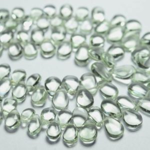 Shop Green Amethyst Beads! 7.5 Inches Natural Green Amethyst Plain Pear Briolette Beads 5x8mm to 7x11mm Smooth Pear Briolettes Superb Amethyst Beads Gems Stone No4586 | Natural genuine other-shape Green Amethyst beads for beading and jewelry making.  #jewelry #beads #beadedjewelry #diyjewelry #jewelrymaking #beadstore #beading #affiliate #ad