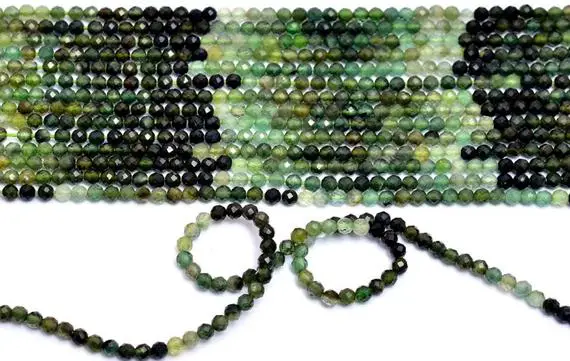 Aaa+ Green Tourmaline Gemstone 3mm-4mm Faceted Beads | 13" Strand | Natural Rare Green Tourmaline Semiprecious Gemstone Loose Rondelle Beads