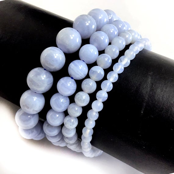 Aa Genuine Natural Blue Lace Agate Bracelet Stretch Elastic Crystal Healing Gemstone Round Beaded For Men,women 4mm 6mm 8mm 10mm 12mm 7.5"