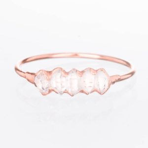 Eternity Rose Gold Herkimer Diamond Ring, Eternity Ring, Boho Ring, Rough Crystal Ring, Multi Stone Ring, April Birthstone Ring Whimsigoth | Natural genuine Herkimer Diamond rings, simple unique handcrafted gemstone rings. #rings #jewelry #shopping #gift #handmade #fashion #style #affiliate #ad