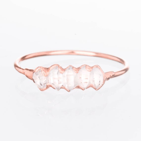 Eternity Rose Gold Herkimer Diamond Ring, Eternity Ring, Boho Ring, Rough Crystal Ring, Multi Stone Ring, April Birthstone Ring Whimsigoth