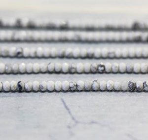 Shop Howlite Faceted Beads! S/ White Howlite 3mm Faceted Rondelle Beads 15.5 inches long, White Color With Black Pattern Tiny Rondelle, For Spacer,And Jewelry Making | Natural genuine faceted Howlite beads for beading and jewelry making.  #jewelry #beads #beadedjewelry #diyjewelry #jewelrymaking #beadstore #beading #affiliate #ad