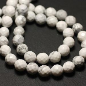 Shop Howlite Faceted Beads! Wire 39cm 46pc env – stone beads – Howlite balls faceted 8 mm | Natural genuine faceted Howlite beads for beading and jewelry making.  #jewelry #beads #beadedjewelry #diyjewelry #jewelrymaking #beadstore #beading #affiliate #ad
