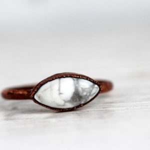 Shop Howlite Rings! Howlite Ring – Simple Stone Ring – Electroformed Stone Ring | Natural genuine Howlite rings, simple unique handcrafted gemstone rings. #rings #jewelry #shopping #gift #handmade #fashion #style #affiliate #ad