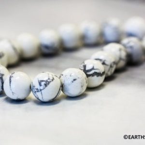 Shop Howlite Round Beads! M/ White Howlite 10mm/ 12mm Smooth Round Beads 16 inch strand Wholesale gemstone beads. | Natural genuine round Howlite beads for beading and jewelry making.  #jewelry #beads #beadedjewelry #diyjewelry #jewelrymaking #beadstore #beading #affiliate #ad