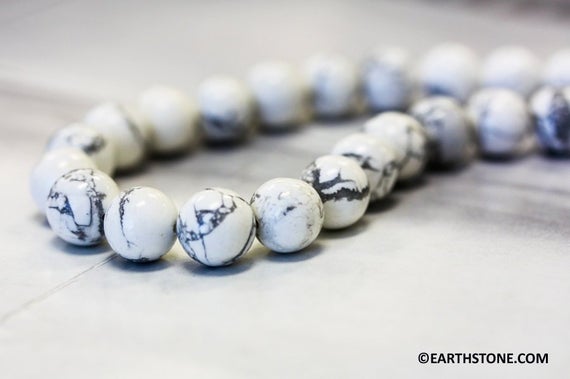 M/ White Howlite 10mm/ 12mm Round Beads 16" Strand Natural Howlite Gemstone Beads For Jewelry Making