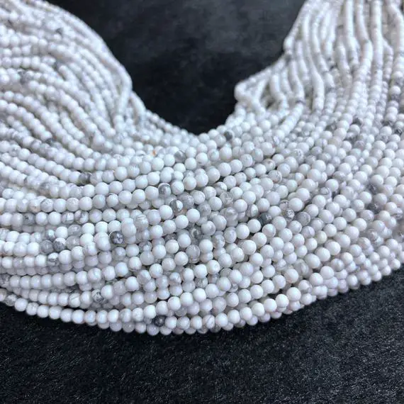Tiny White Howlite Beads Smooth 2mm 3mm, Natural Small Howlite Round Beads, White Gray Gemstone Beads, Tiny Howlite Spacer Beads